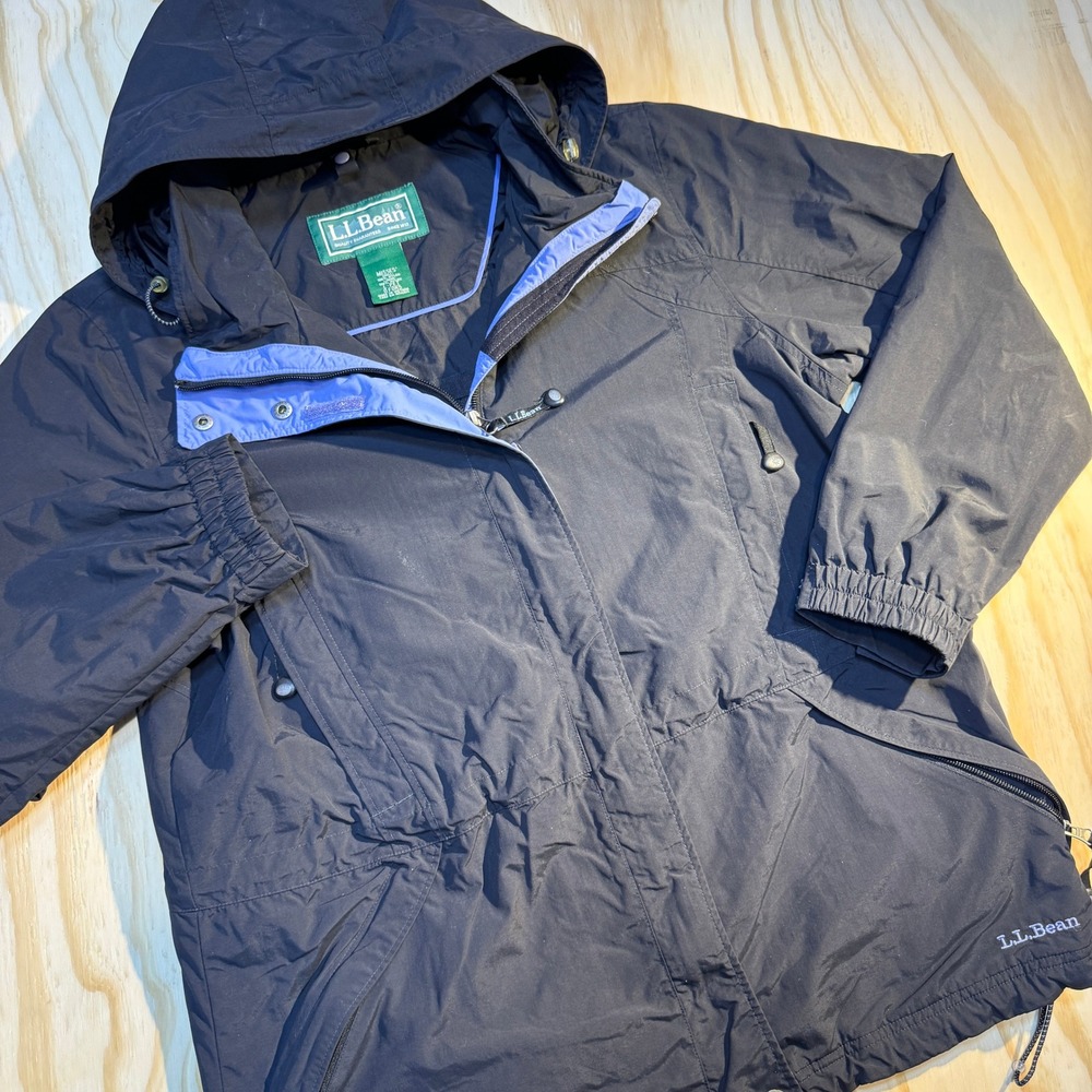 L.L. Bean Women's Vintage Weatherproof Hooded Parka Jacket Black Blue Size L Pet